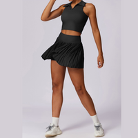 Vest Top Cute Tennis Skirt Set - Black