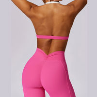 White Strap Backless V-Shape Legging Set - Pink