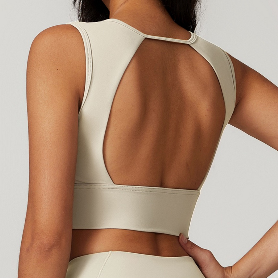 BELLE Chic Style Open Back Crop Top - Cream