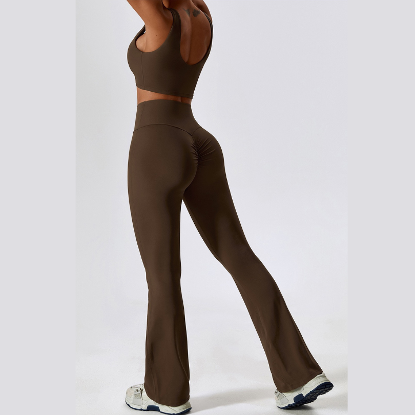 Deep V Flared Legging Set - Coffee