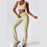 Deep V Flared Legging Set - Cream White