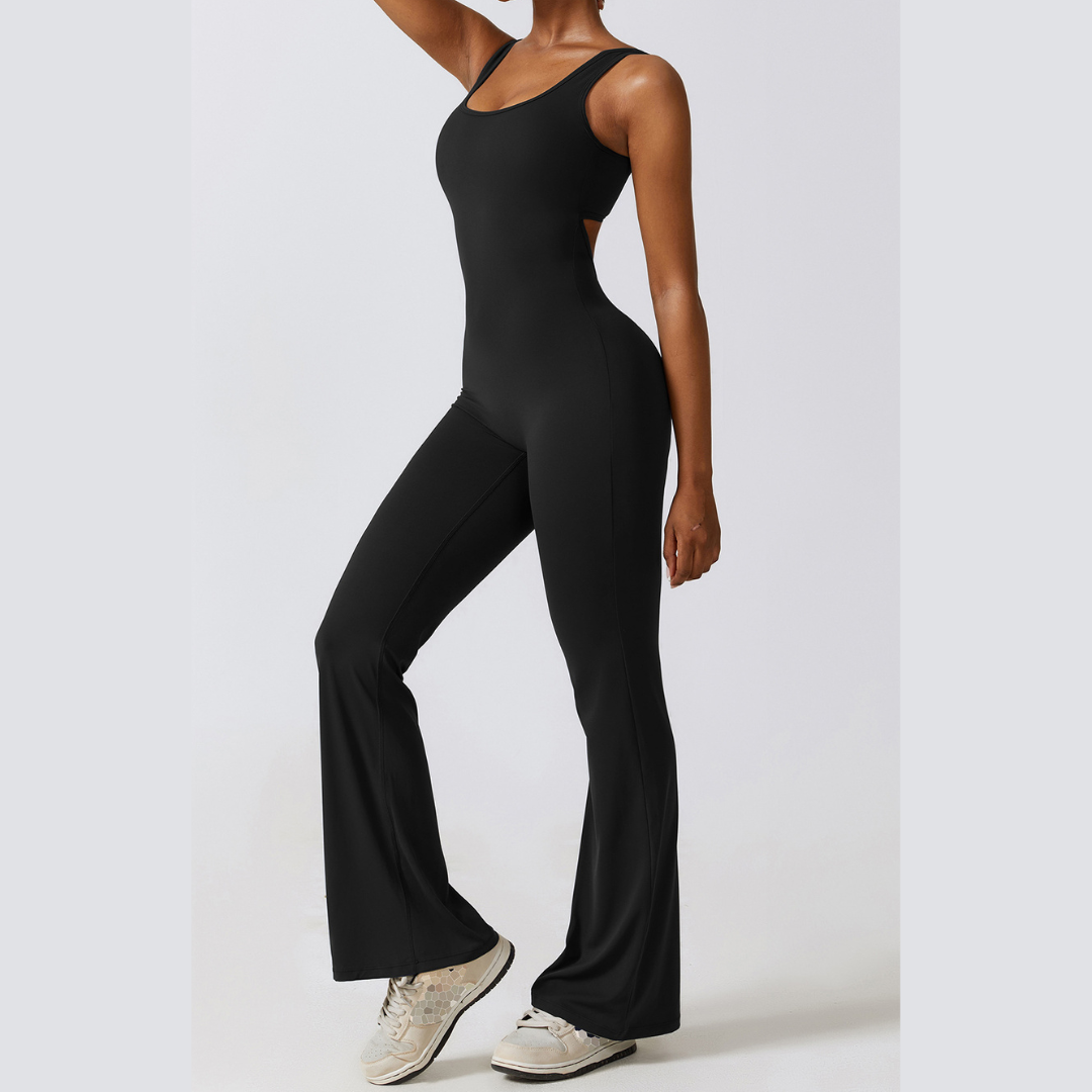 Black bell bottom jumpsuit sales