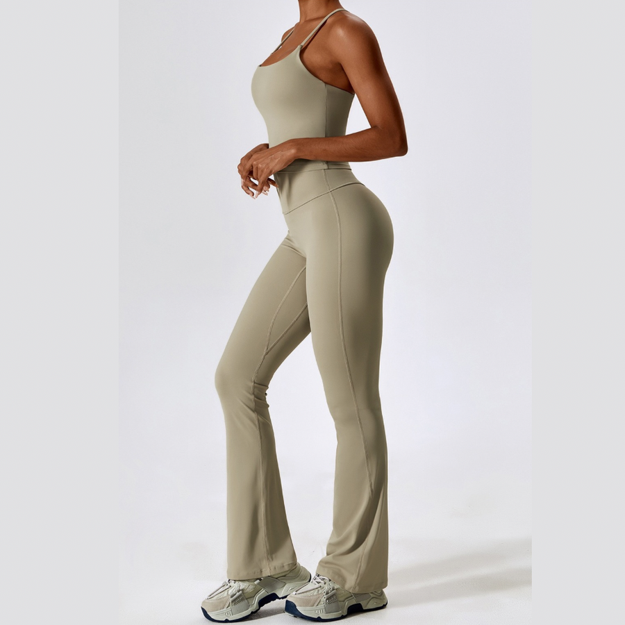 BETTY Vest Top Scrunch Flared Legging Set - Cement