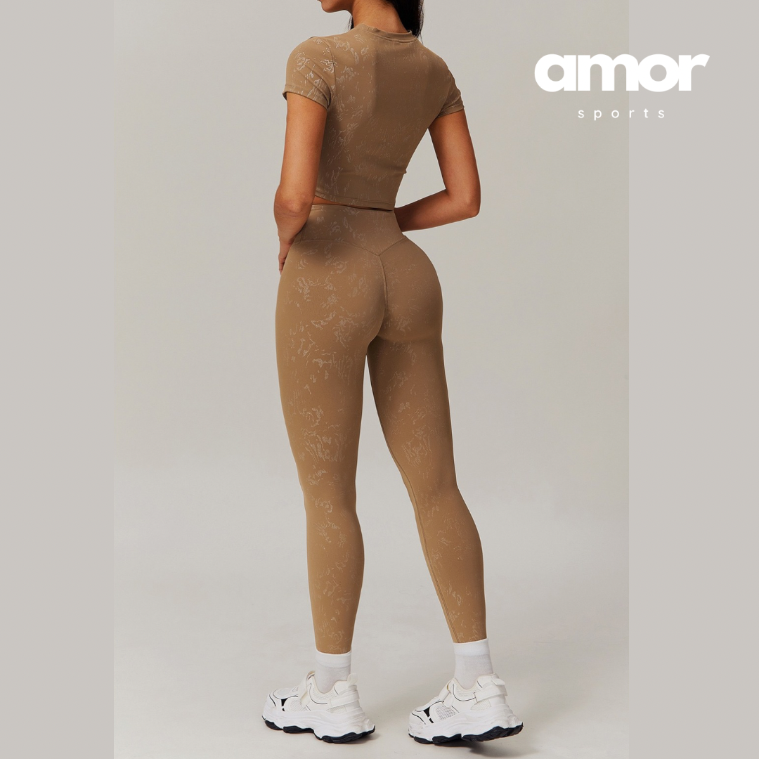 Elysian Glow Short Sleeve Legging Set - Brown