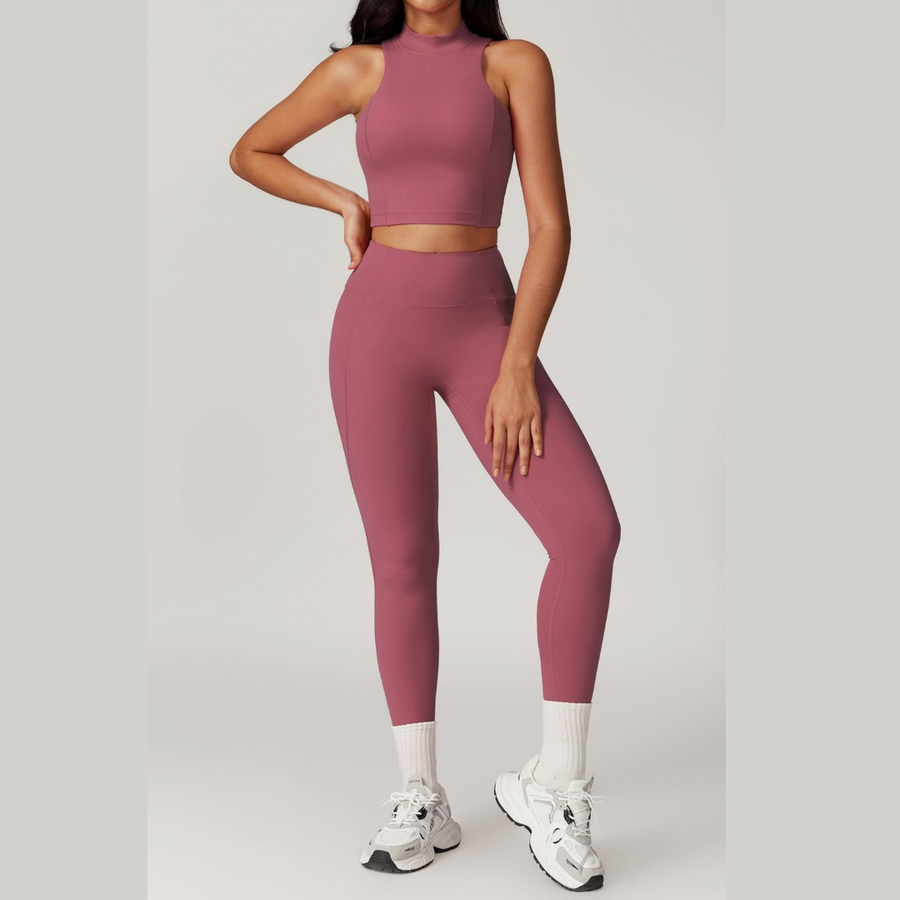 CAMILA Strong Support Vest Top Legging Set - Rose Vale