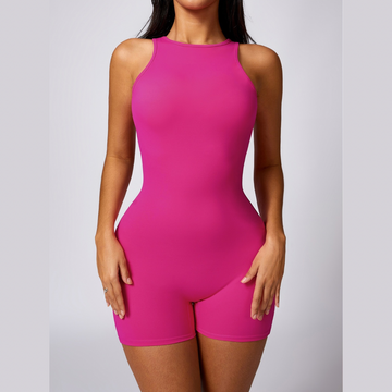 Backless Elegant Sexy Scrunched Romper - Magenta