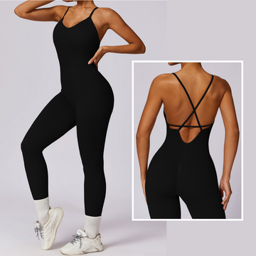 Slim Waist Backless Seamless Jumpsuit - Black