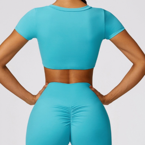 Premium Short Sleeve Crop Top - Aqua Lake