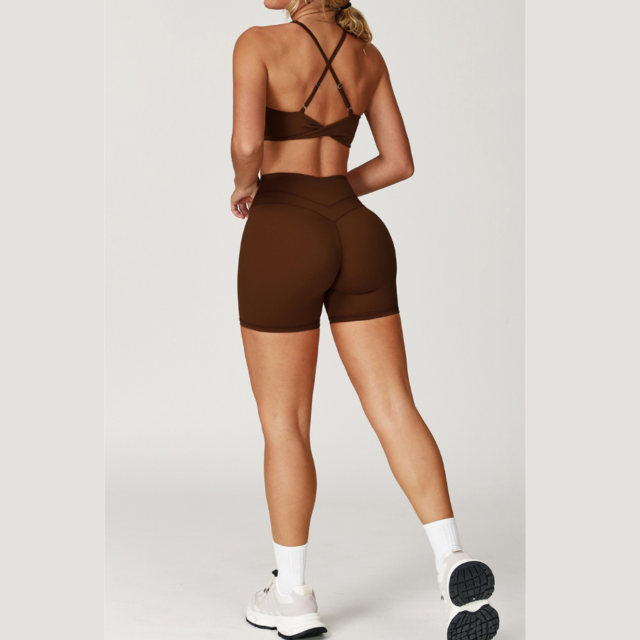 STELLA X-Back Crop Top Short Set - Coffee