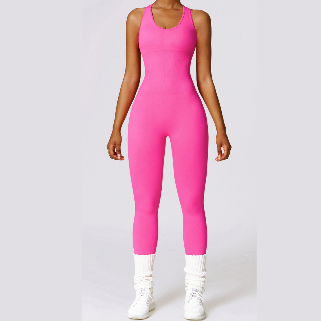 Seamless Cross Back Stylish Jumpsuit - Pink