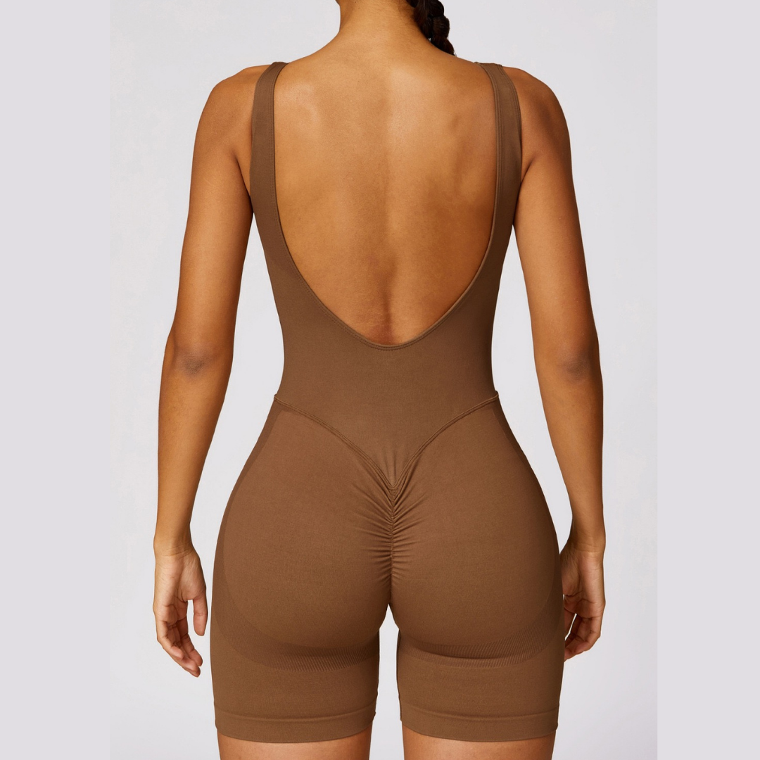 Seamless Deep-V Romper - Καφές