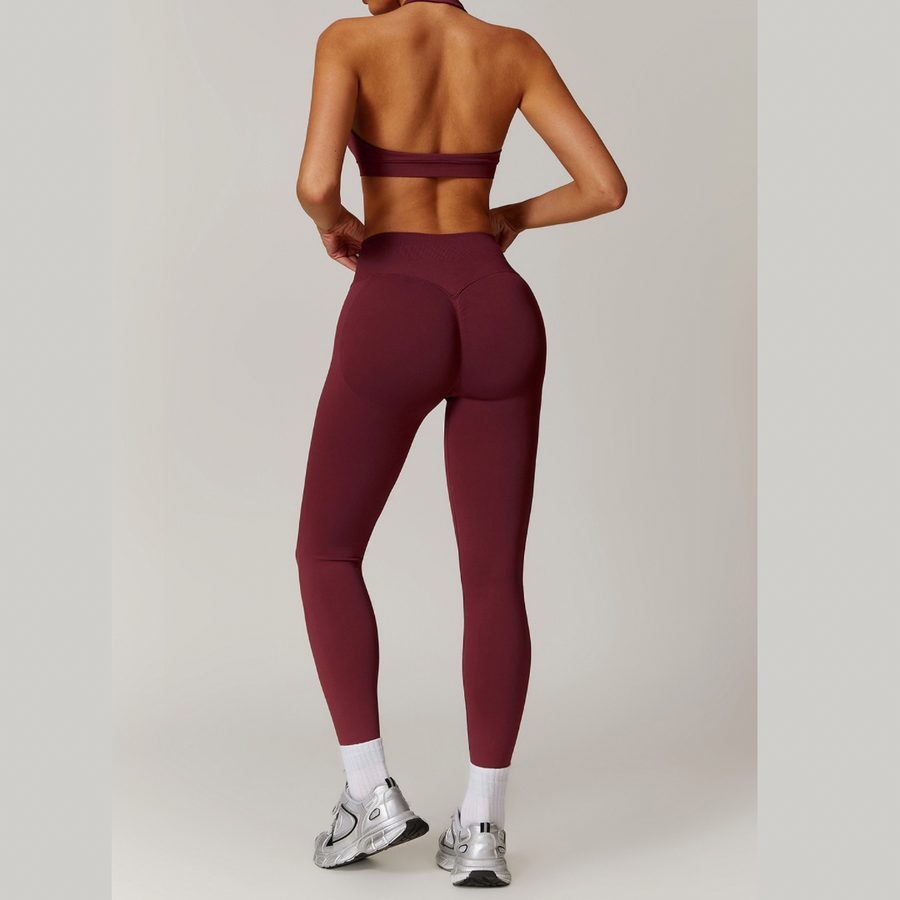 SANDY Seamless Backless Top Legging Set - Burgundy