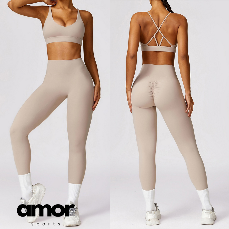 Stylish Back Premium Legging Set - Nude