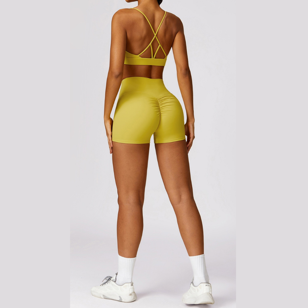 Stylish Back Premium Short Set - Lemon Yellow