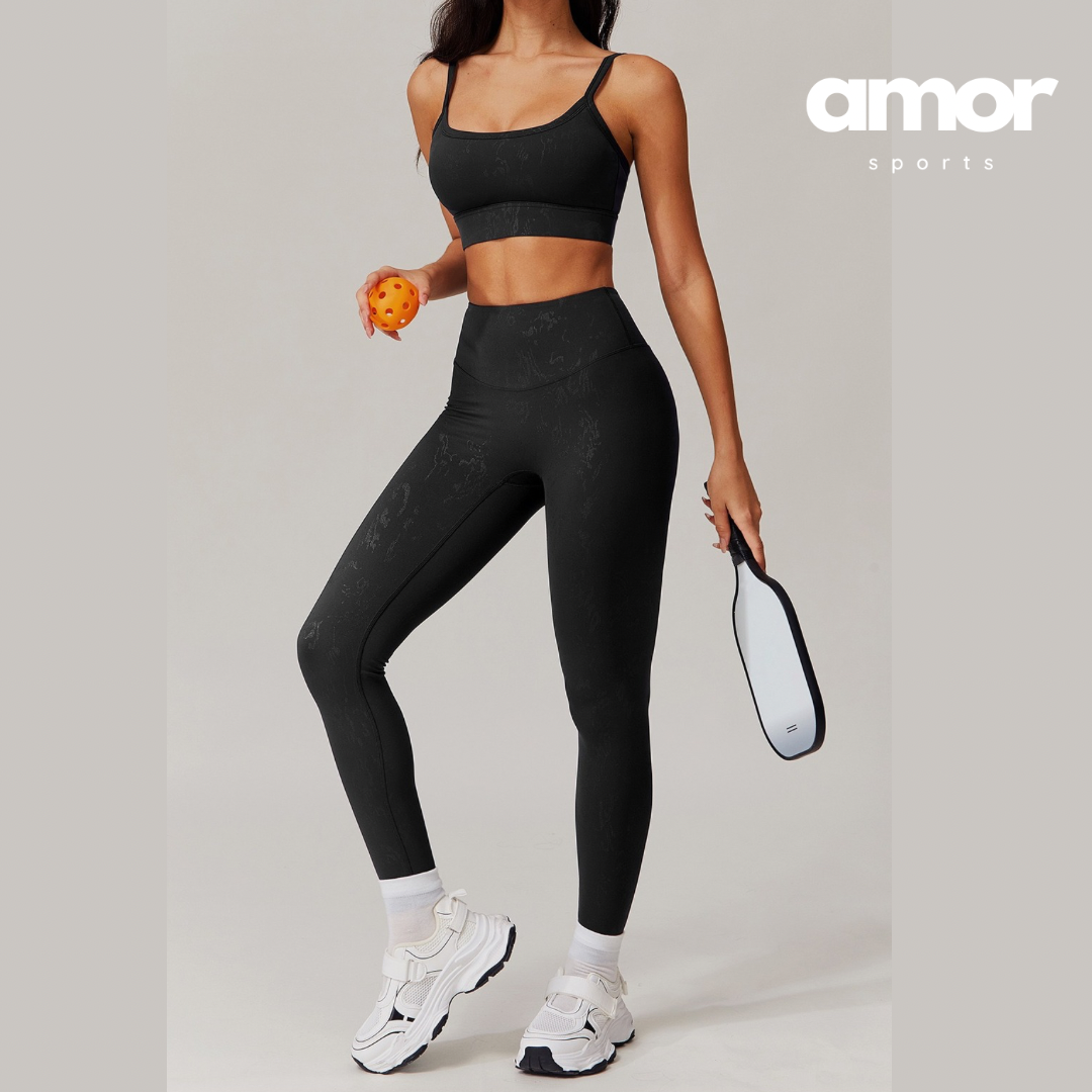 Elysian Glow Classic Crop Top Legging Set - Black