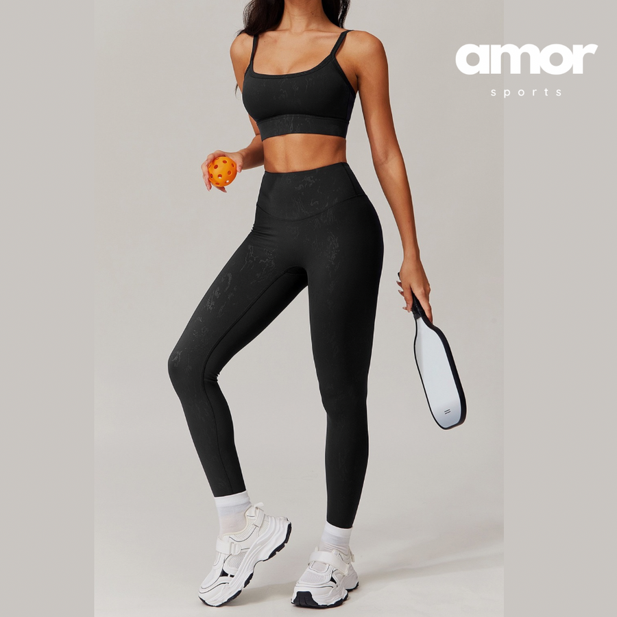 Elysian Glow Classic Crop Top Legging Set - Black