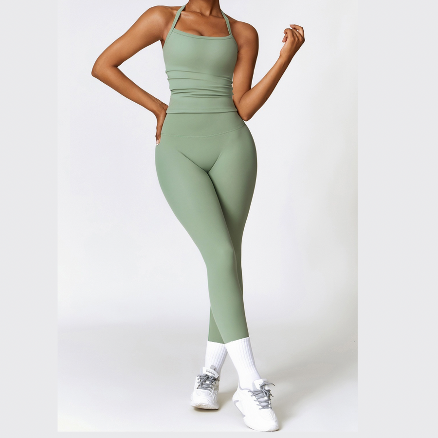 CHRISTIA Cross Back Vest Top Legging Set - Green