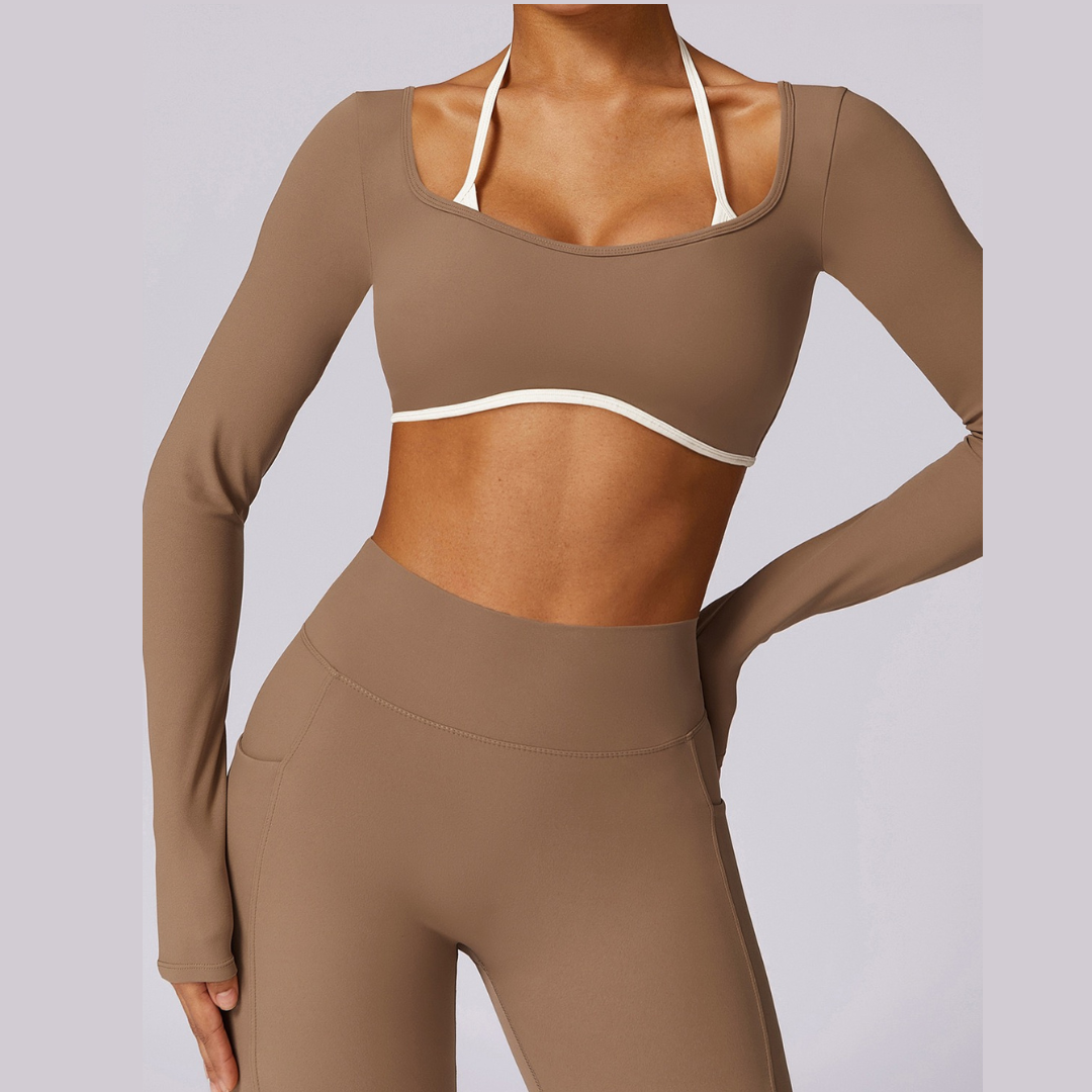 Long Sleeve Backless Fabulous Crop Top - Almond