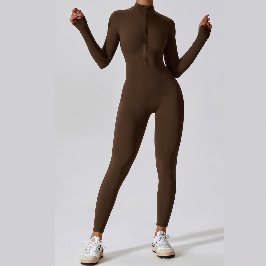 Classic Long-Sleeve Jumpsuit - Coffee