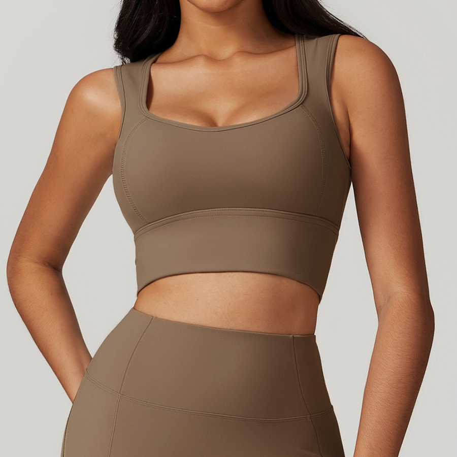 BELLE Chic Style Open Back Crop Top - Brown