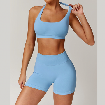SANDY Backless Top Seamless Short Set - Sky Blue