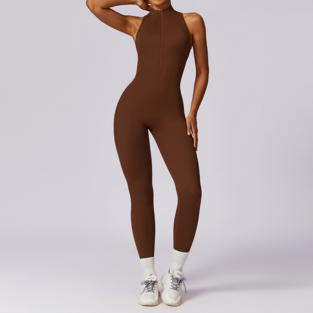 Scrunched Butt Lifting Jumpsuit - Coffee