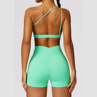 Single Shoulder Top with Short Set - Green