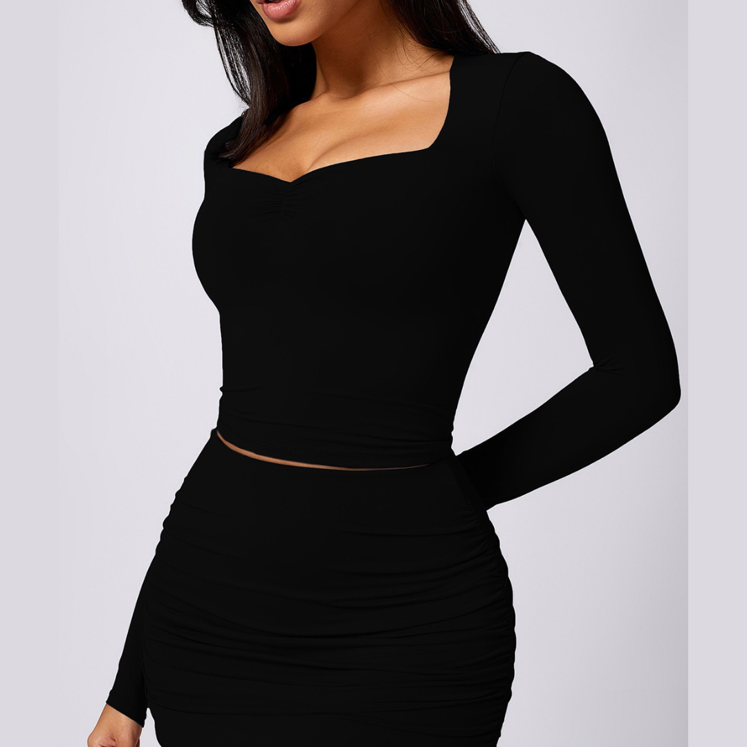 Premium Super Soft Long Sleeve Crop Top - Black