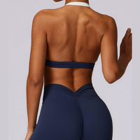 White Strap Stylish Backless Crop Top - Navy