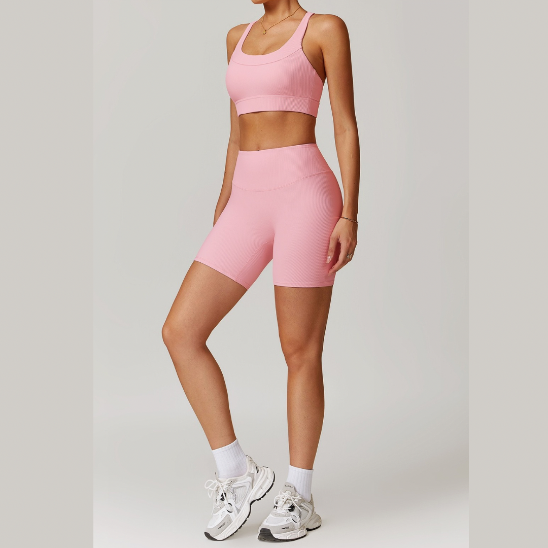 Alibi Ribbed Stylish Premium Short Set - Pink