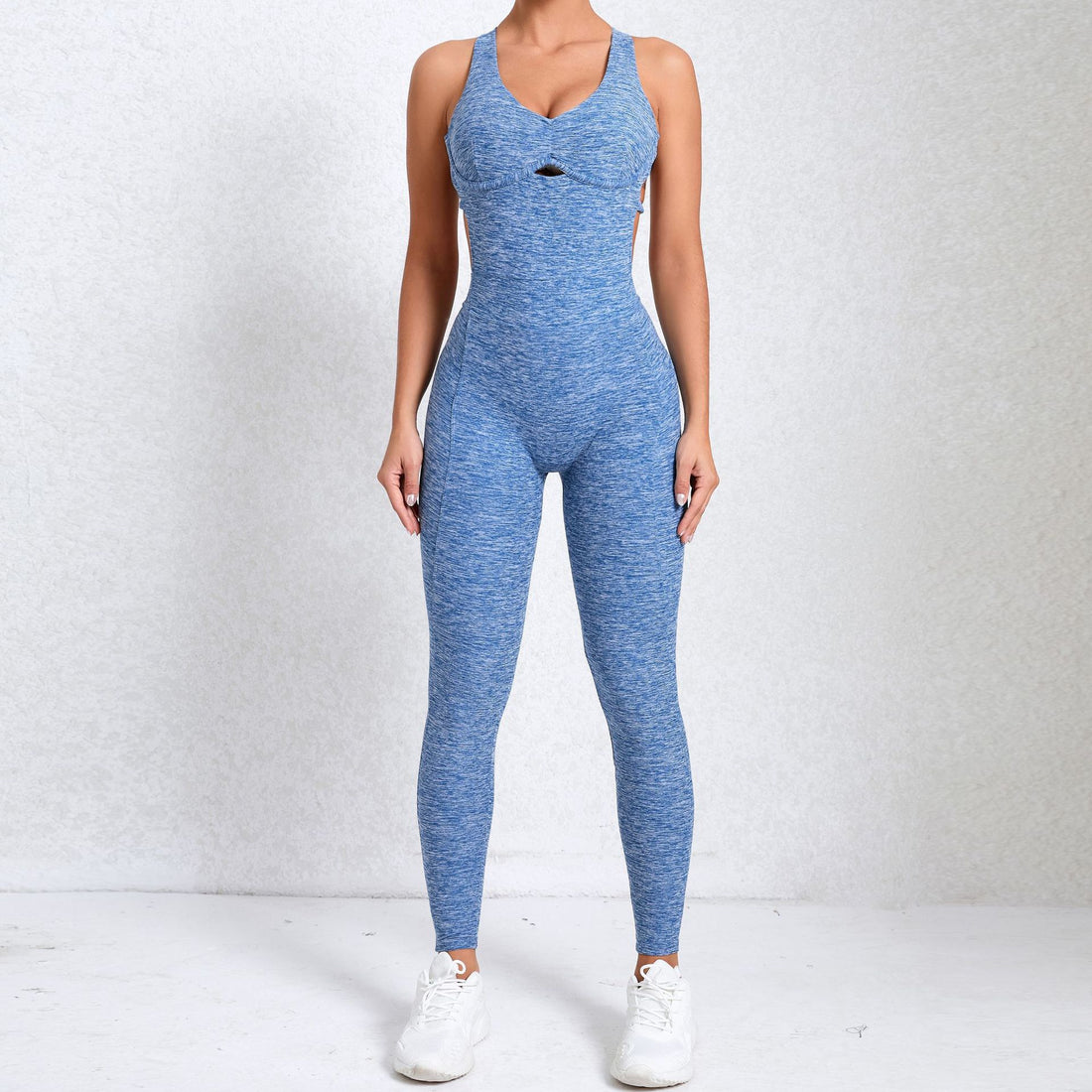 Trendy X-Back Sexy Scrunched Jumpsuit- Blue