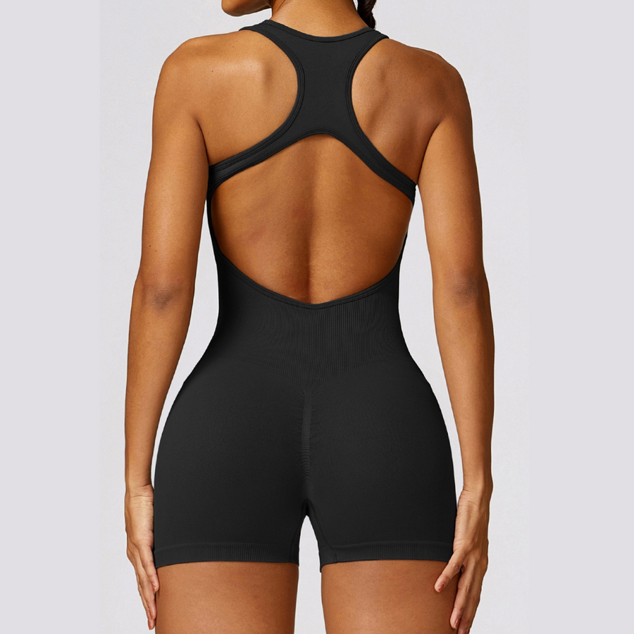 Seamless Cross Back Romper - Black