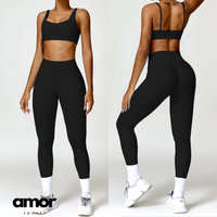 V-Top Skinny Scrunched Legging Set - Μαύρο 