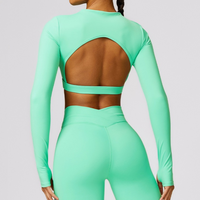 Κομψό μακρυμάνικο Premium Crop Top - Electric Green 