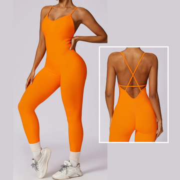 Slim Waist Backless Seamless Jumpsuit - Orange