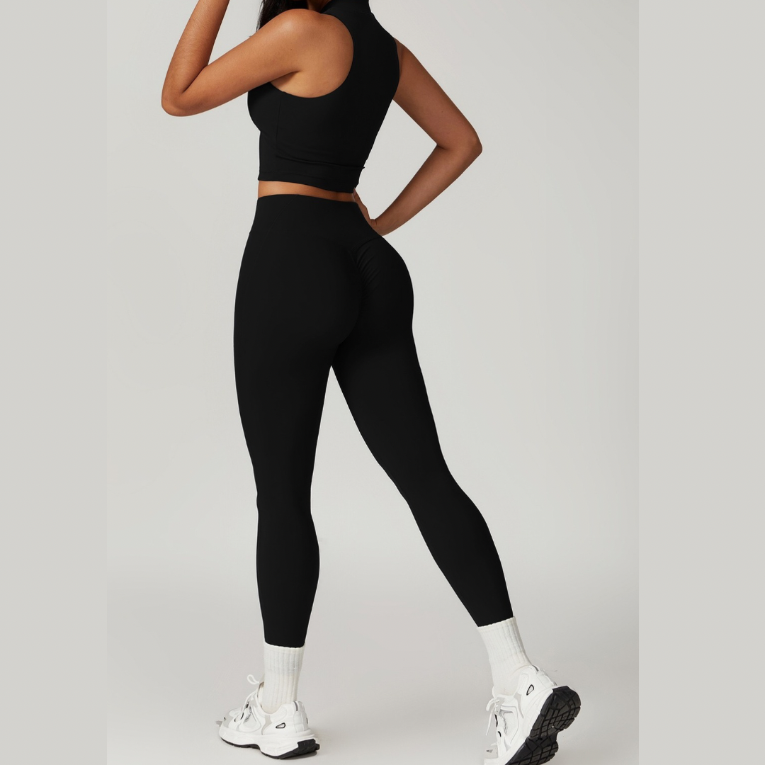 CAMILA Strong Support Vest Top Legging Set - Black