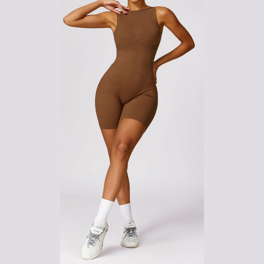 Seamless Deep-V Romper - Καφές