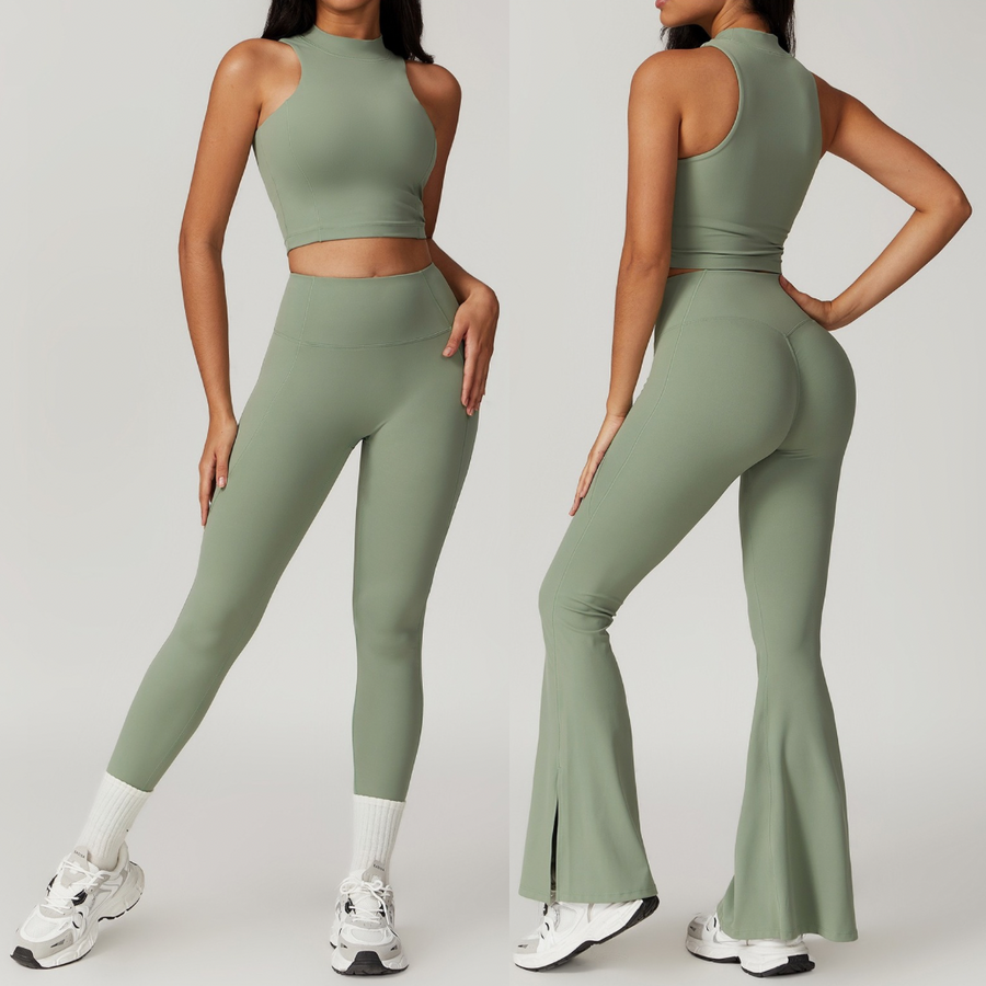 CAMILA Strong Support Vest Top Legging Set - Sage Green