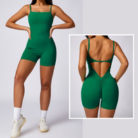 Deep V Scrunched Romper - Green