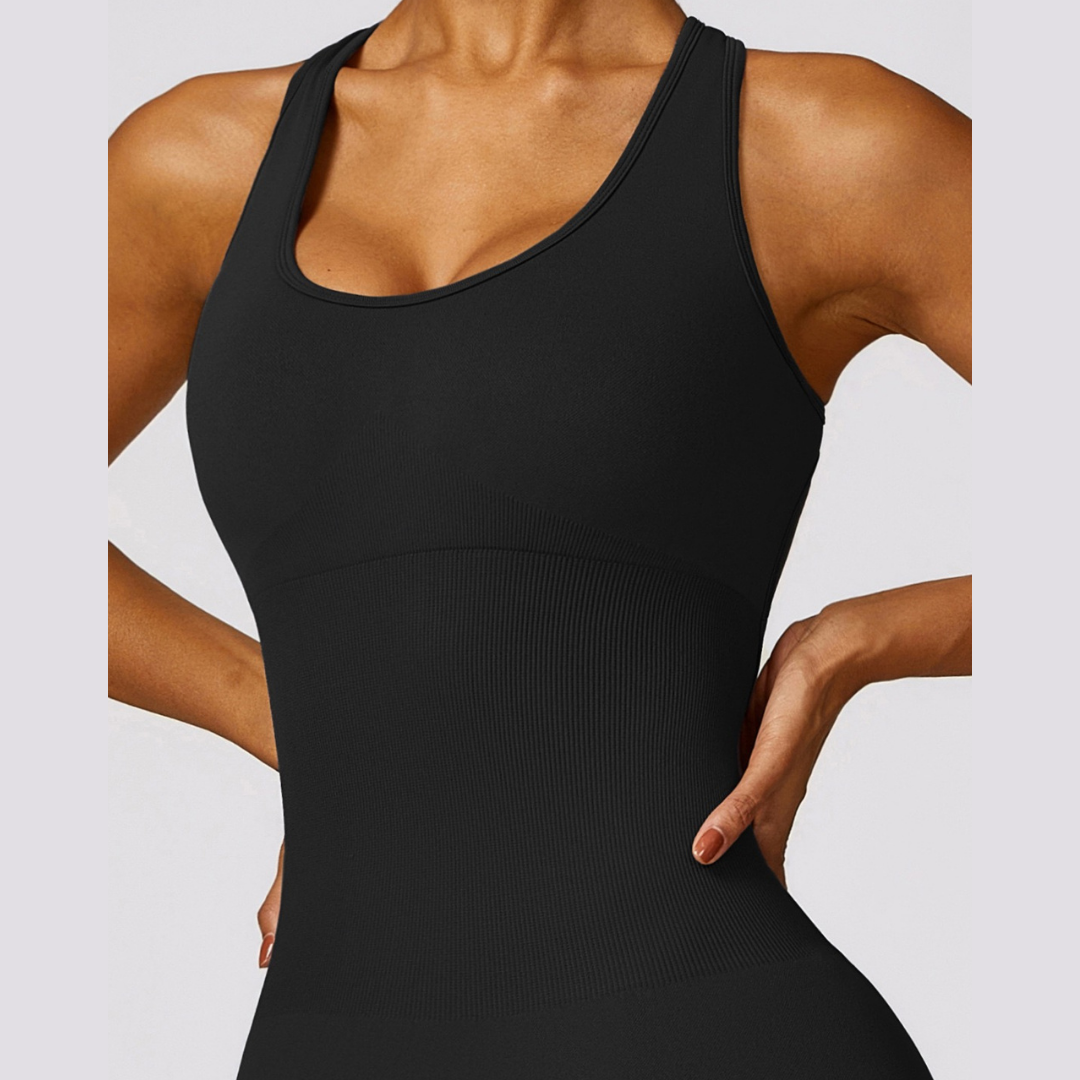 Seamless Cross Back Romper - Black