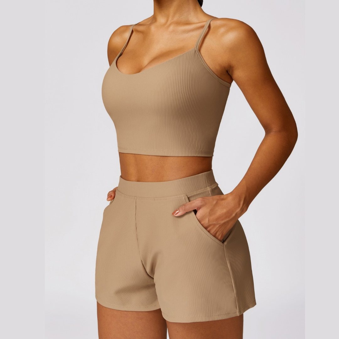 Ribbed Elegant and Stylish Short Set - Ice Latte