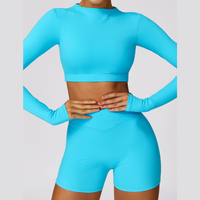 Elegant Long Sleeve Premium Short Set - Blue