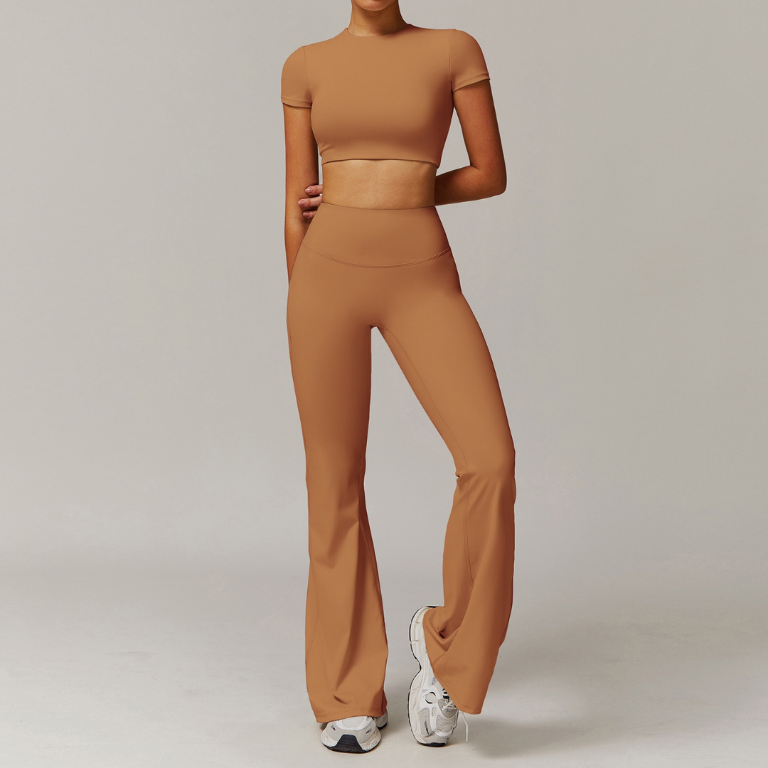 EVA Premium Short Sleeve Top Legging Set - Caramel