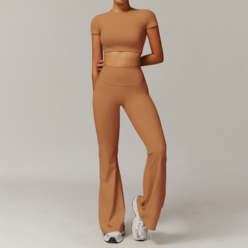 EVA Premium Short Sleeve Top Legging Set - Caramel