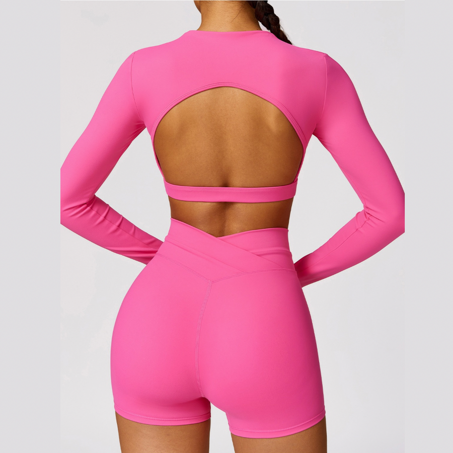 Elegant Long Sleeve Premium Short Set - Pink