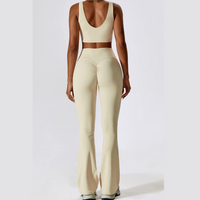 Deep V Flared Legging Set - Cream White