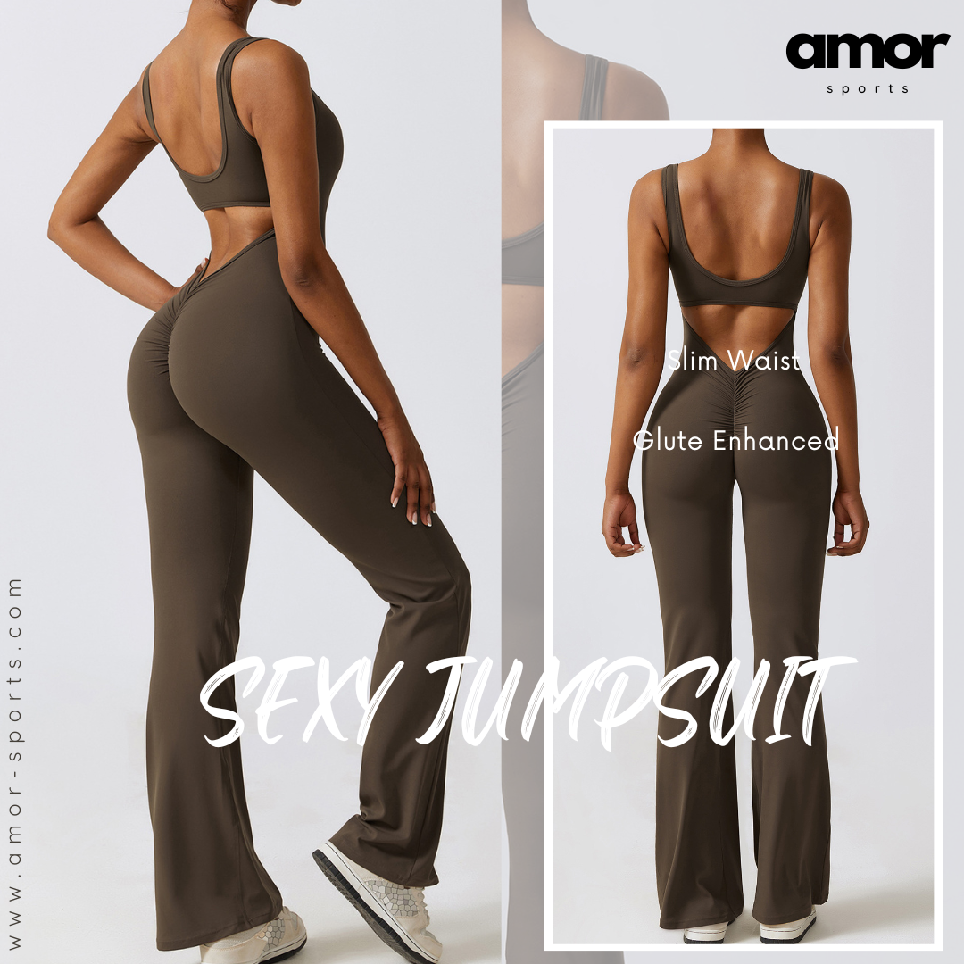 Sexy Stylish Bell Bottom Jumpsuit - Coffee Brown