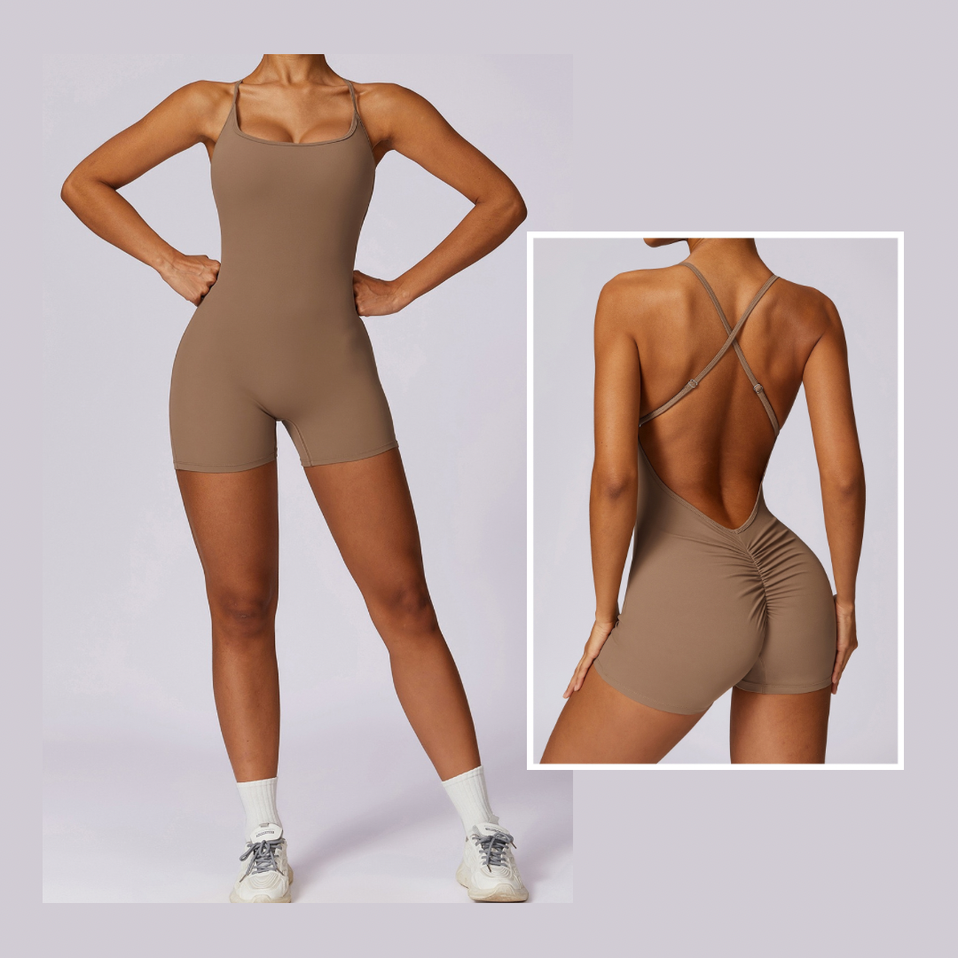 Summer Fashion Scruched Romper - Almond