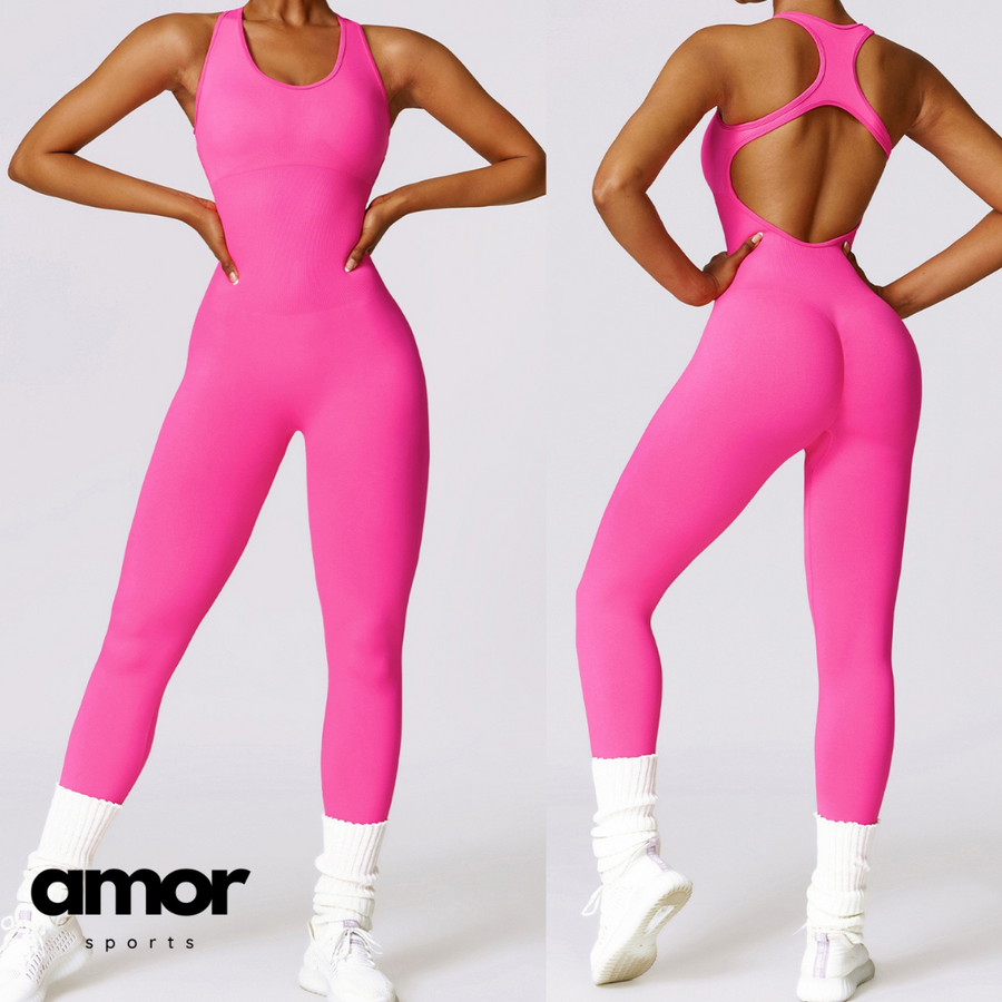 Seamless Cross Back Stylish Jumpsuit - Pink