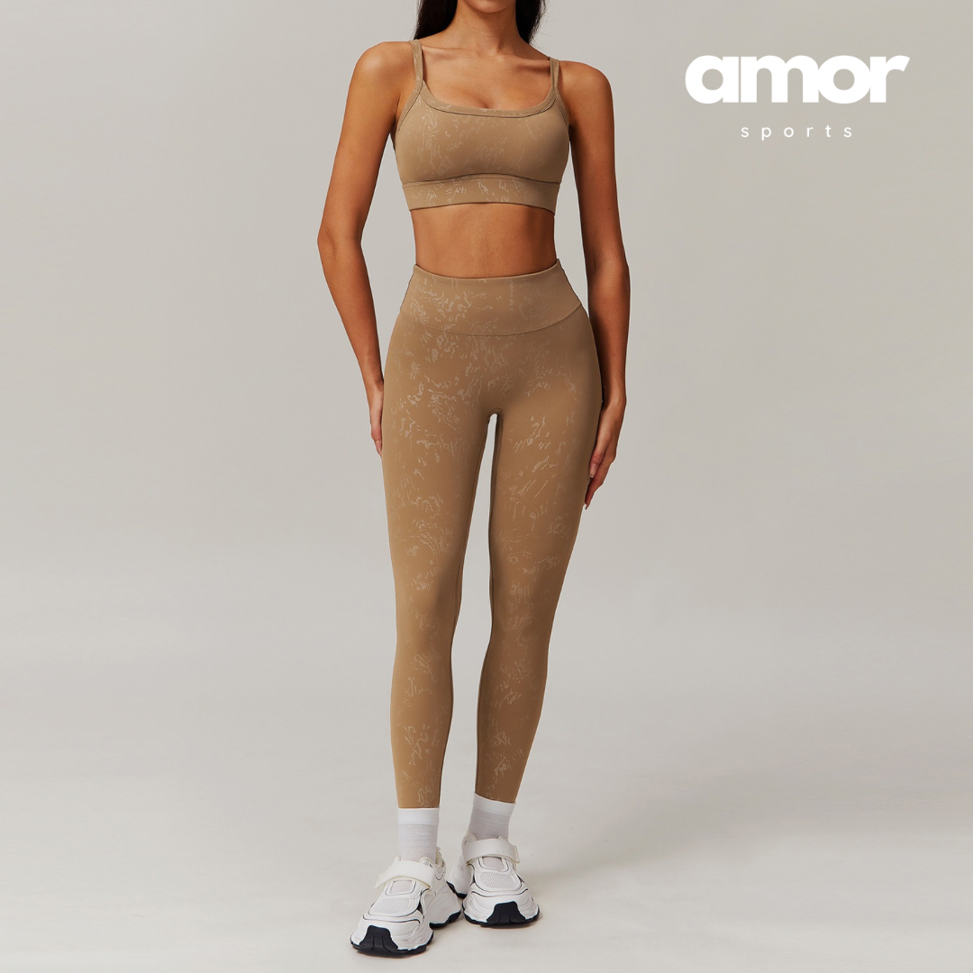 Elysian Glow Classic Crop Top Legging Set - Brown